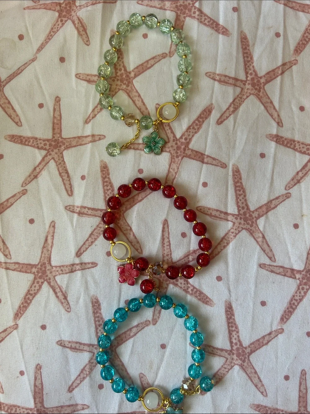Crystal Beaded Flower Charm Bracelet - Multiple Colors